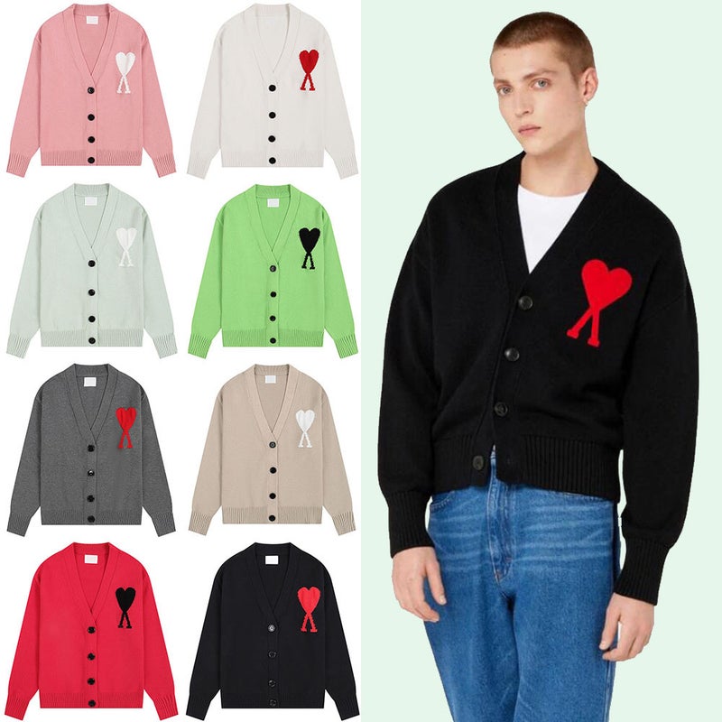 Generation Hair Ami Clams Love Letter Embroidery Classic Knitted Cardigan Sweater Loose For Men And Women Couples - Image 2